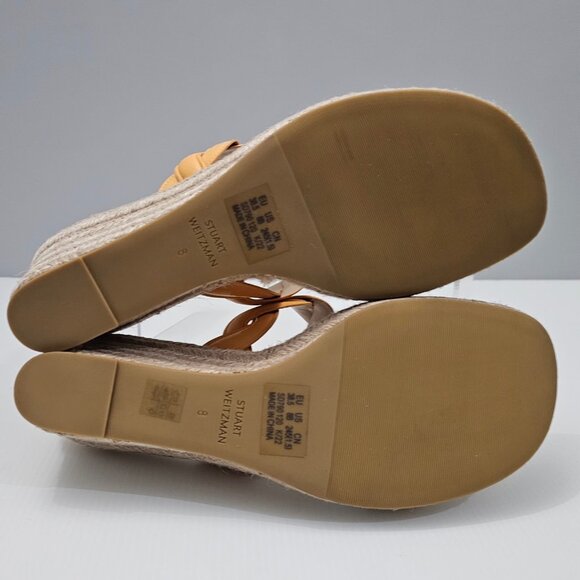 Stuart Weitzman Twist Espadrille Womens 8 Mango Leather Jute Wedge Sandal - Picture 14 of 16